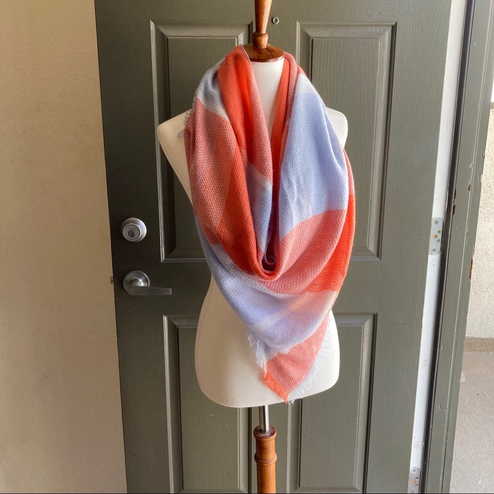 Orange Light Blue Cashmere Blend Scarf Shawl